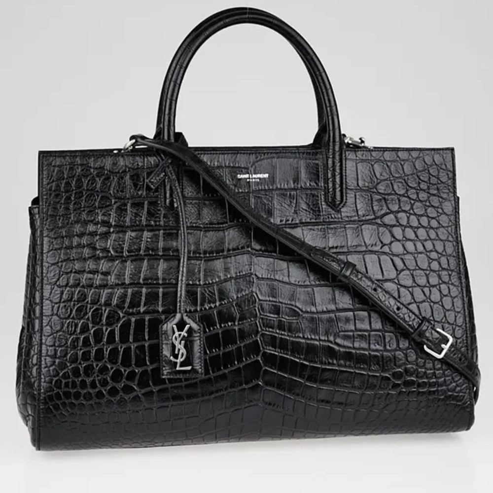 Saint Laurent Textured Croc Embossed Rive Gauche Authentic Bag